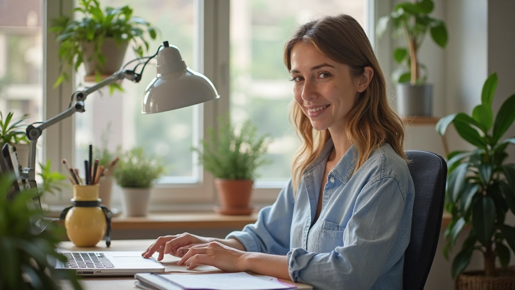 Профессиональная фотография организованного домашнего офиса с эргономичной мебелью и правильным освещением